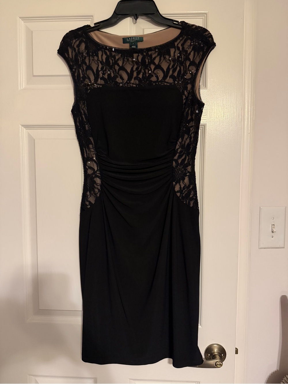 Lauren Ralph Lauren Black Lace-Trim Midi Sheath Dress